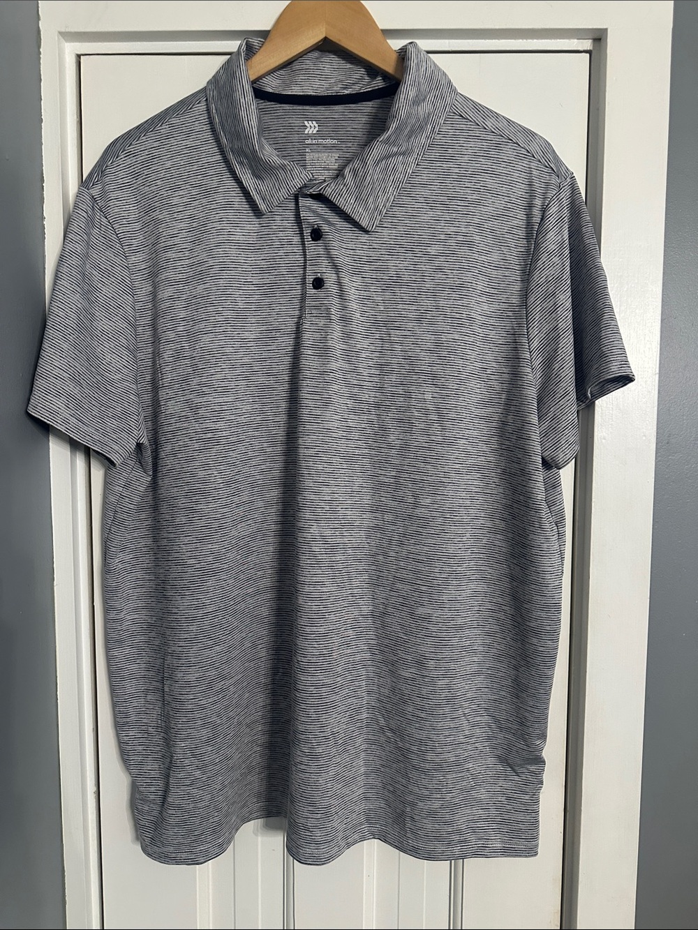 All in Motion Men's Striped Tech Polo Shirt Heather Gray XL